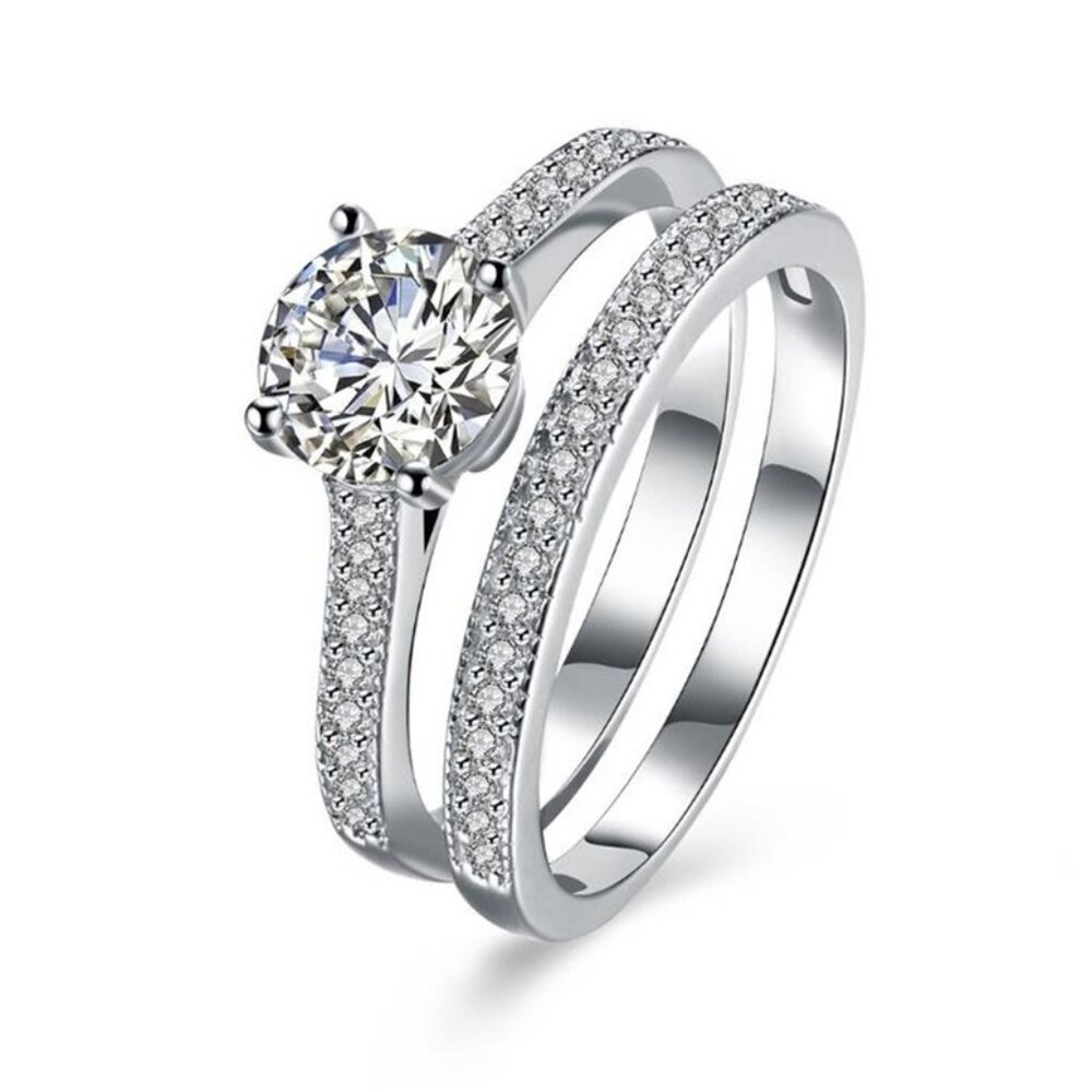 🔥2 PCs 💎Diamond 925 Silver Plated Lovely💕Couple Wedding/Bridal Ring, GPMB1397